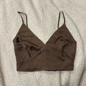 Brown A&F Satin Cropped Cami
